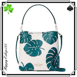 ♠️ kate spade ♠️ Monstera Leaves Printed Darcy Small Bucket Crossbody, Cream
